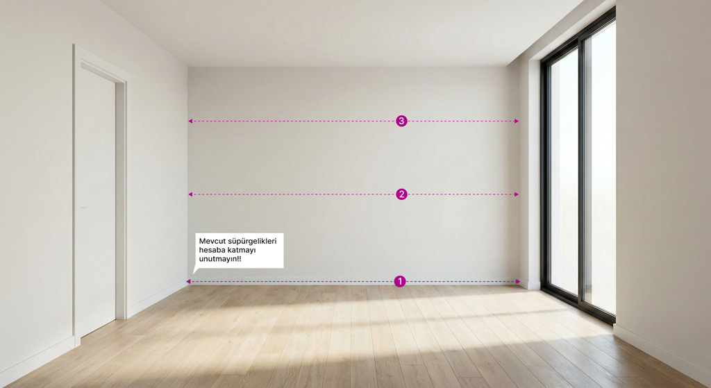 Niş veya gömme mobilyalar için ölçü alma görseli